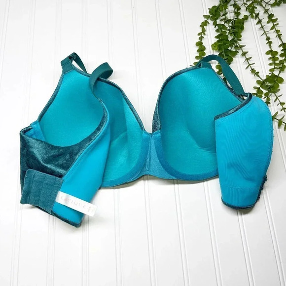 Cacique - Lane Bryant Teal Green Blue Lightly Lined Balconette Bra Women's 38DD - Picture 3 of 5